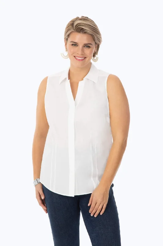 Taylor Plus Essential Stretch No Iron Sleeveless Shirt Satin Blend Silk Blend Wool Blend