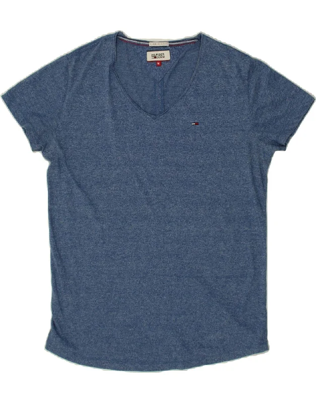 TOMMY HILFIGER Womens T-Shirt Top Medium Blue Flecked Houndstooth Herringbone Solid