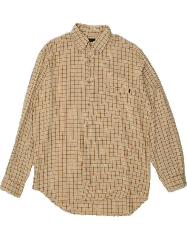 MARLBORO CLASSICS Mens Shirt XL Beige Check Cotton Spandex Blend Rayon Blend Denim Blend