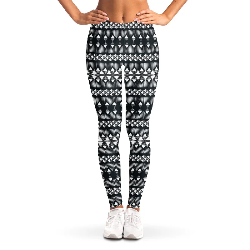 Black And White Tribal Geometric Print Women's Leggings Trendy Polka Dot Leggings