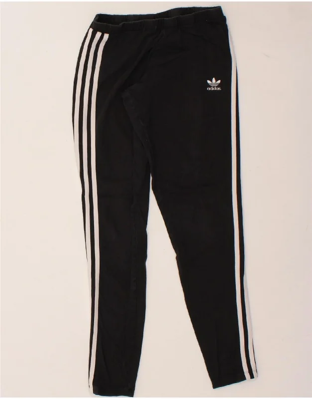 ADIDAS Womens Leggings UK 16 Large Black Cotton Fashionable Lacy Detail Leggings