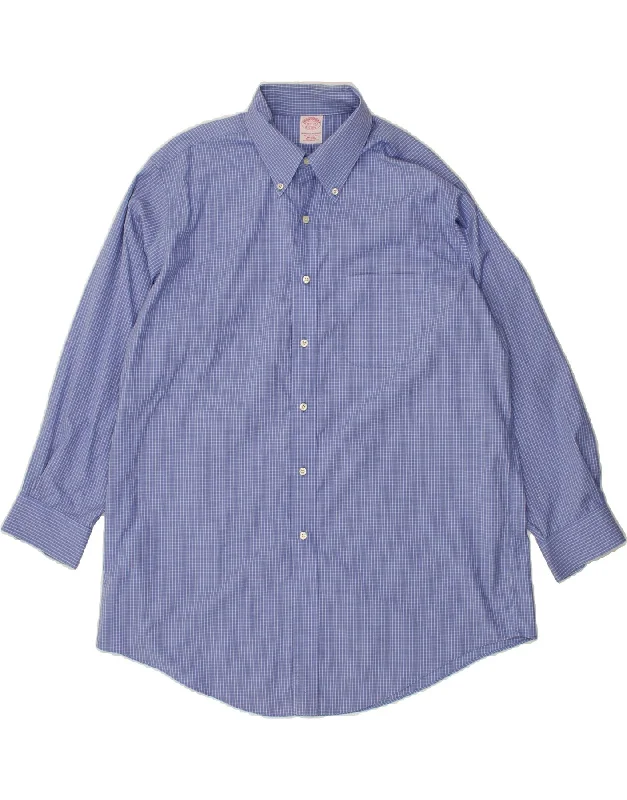 BROOKS BROTHERS Mens Traditional Fit Shirt Size 16 1/2 Large Blue Check Elasticated Padded Insulated