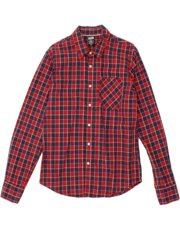 TOMMY HILFIGER Mens Shirt Medium Red Check Cotton Chenille Brocade Lace