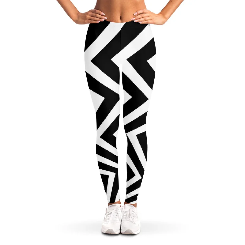 Black And White Zigzag Dazzle Print Women's Leggings Stylish Printed Sport Leggings