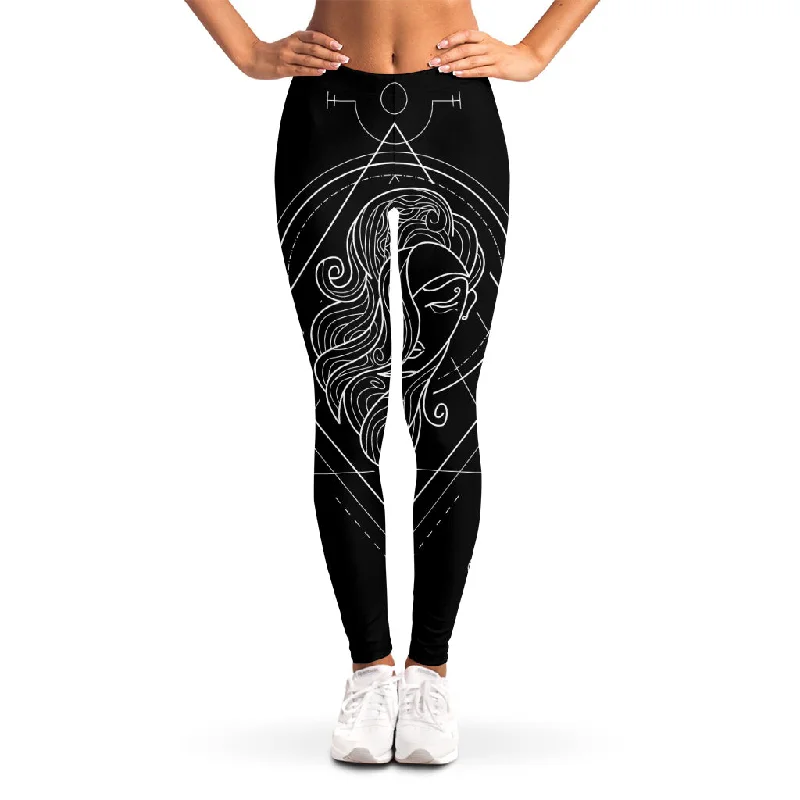 Black And White Virgo Sign Print Women's Leggings Trendy Ombre Effect Leggings