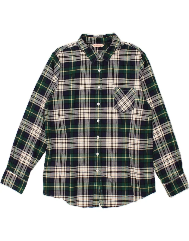 BROOKS BROTHERS Womens Shirt UK 16 Large Navy Blue Check Denim Fabric Leather Fabric Suede Fabric