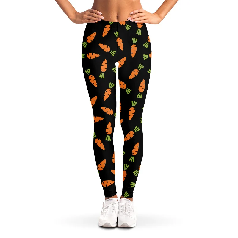 Black Carrot Pattern Print Women's Leggings Trendy Faux Suede Leggings