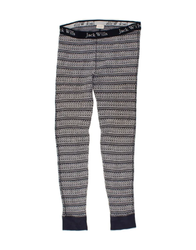 JACK WILLS Womens Leggings UK 12 Medium Navy Blue Fair Isle Cotton Casual Slim-Fit Leggings
