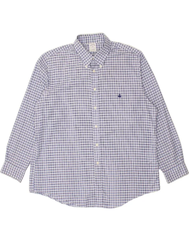BROOKS BROTHERS Mens 346 Slim Fit Shirt 2XL Blue Check Cotton Front Pockets Side Pockets Patch Pockets