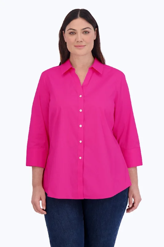 Mary Plus Stretch No Iron 3/4 Sleeve Shirt, Azalea Solid Color Striped Floral
