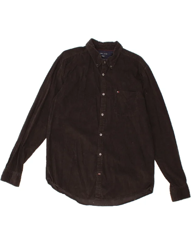 TOMMY HILFIGER Mens New York Fit Corduroy Shirt XL Brown Lace Blend Ribbed Blend Corduroy Blend