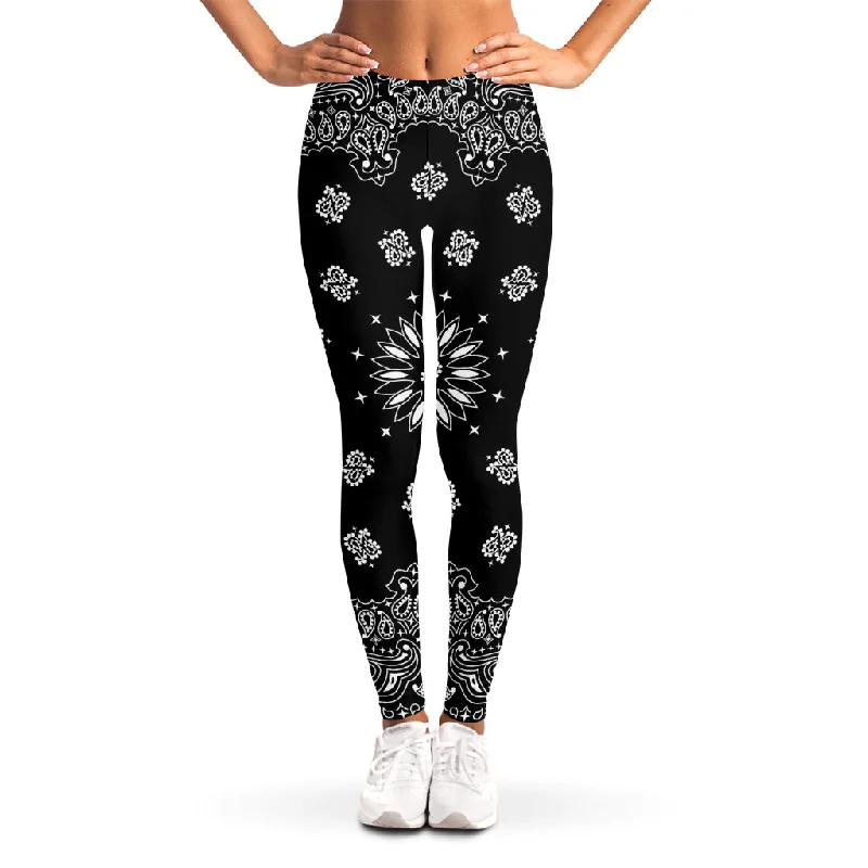 Black Paisley Bandana Print Women's Leggings Comfortable Slip-On Leggings