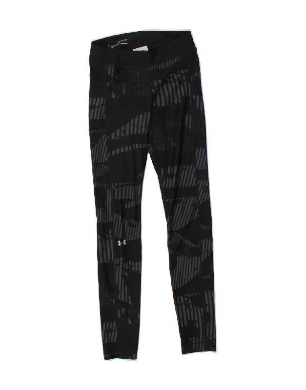 UNDER ARMOUR Womens Heat Gear Graphic Leggings UK 6 XS Black Polyester Trendy Foil Finish Leggings