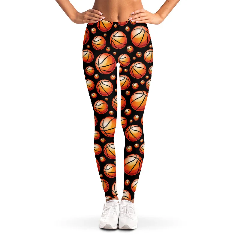 Black Basketball Pattern Print Women's Leggings Stylish Stretch Print Leggings