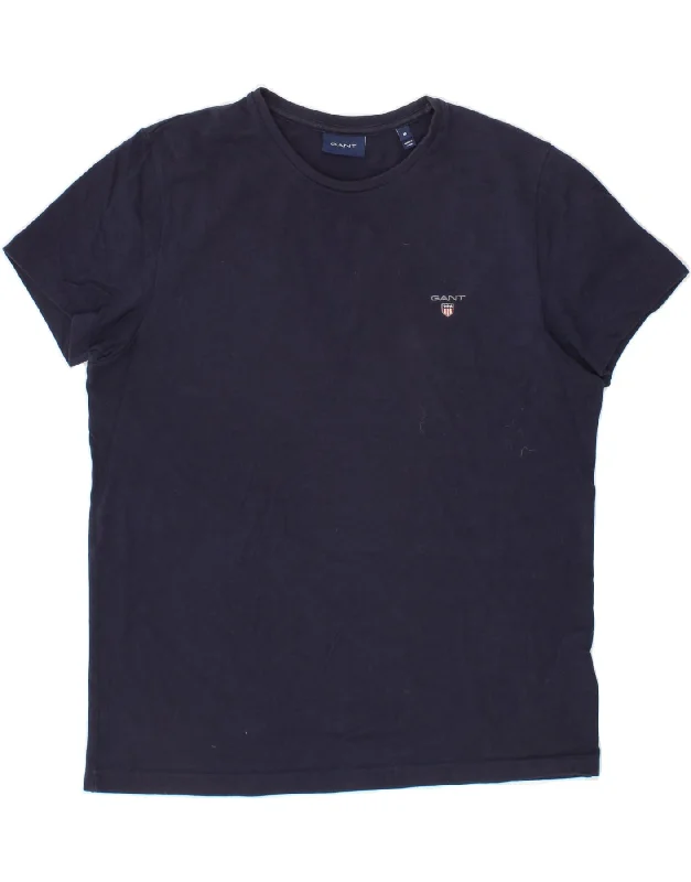 GANT Mens T-Shirt Top Medium Navy Blue Cotton Silk Blend Satin Velvet