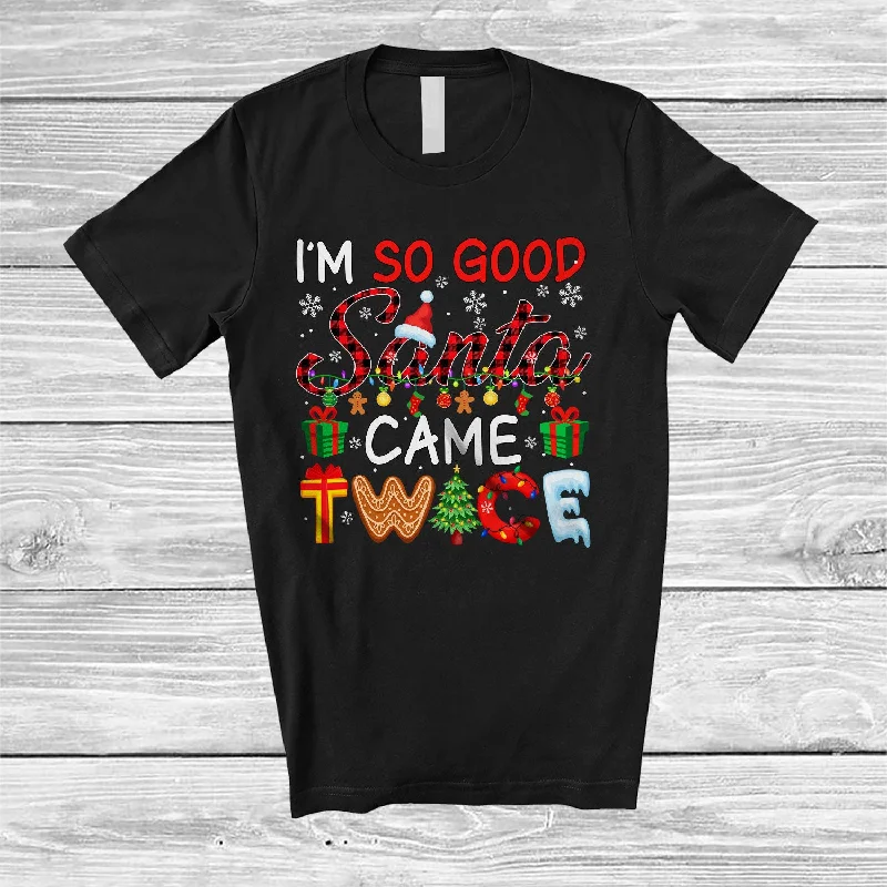 I'm So Good Santa Came Twice; Sarcastic Christmas Red Plaid Santa; Women Girl Adult Family T-Shirt Jersey Fabric Tulle Fabric Batik Fabric