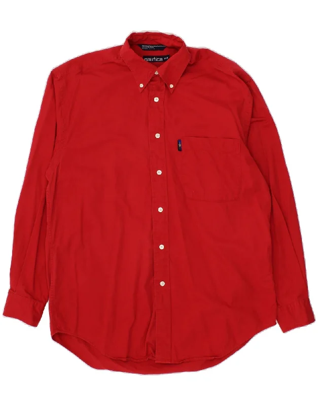 NAUTICA Mens Shirt Medium Red Cotton Solid Print Embellished