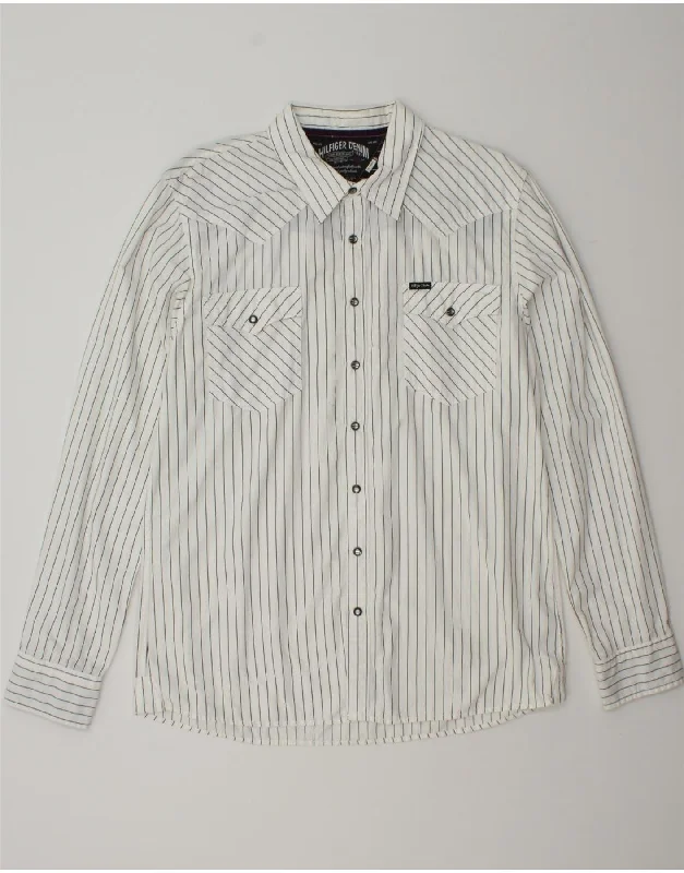 TOMMY HILFIGER Mens Shirt 2XL White Striped Cotton Cotton Fabric Linen Fabric Terry Fabric