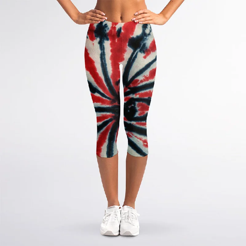Black And Red Spider Tie Dye Print Women's Capri Leggings Cozy Yoga Compression Leggings