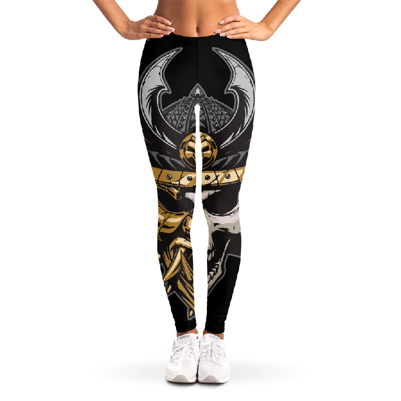 Black Samurai Skull Print Women's Leggings Comfortable Lounge Leggings