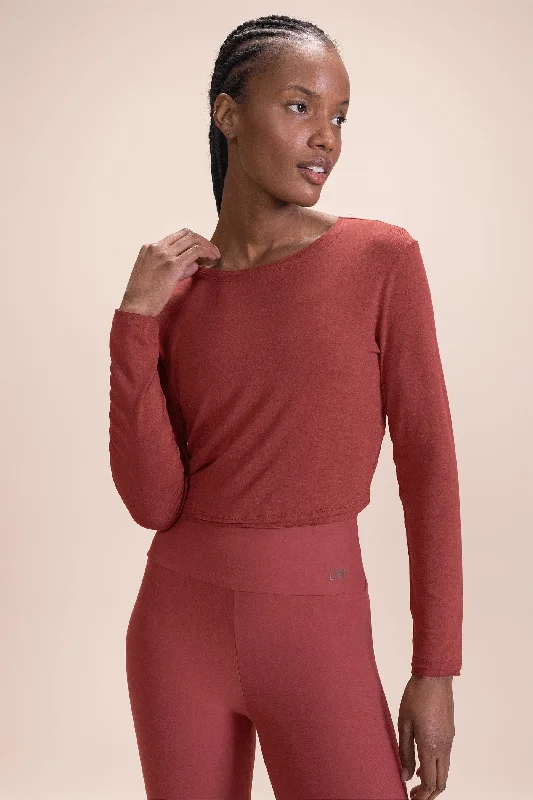 ML Flow Long Sleeve Cropped T-Shirt Notch Collar Peter Pan Collar Cowl Neck