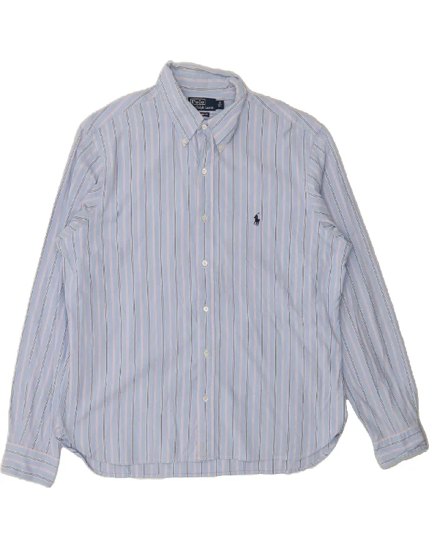 POLO RALPH LAUREN Mens Custom Fit Shirt Size 17 43 XL Blue Striped Cotton Layered Multi-layer Single Layer