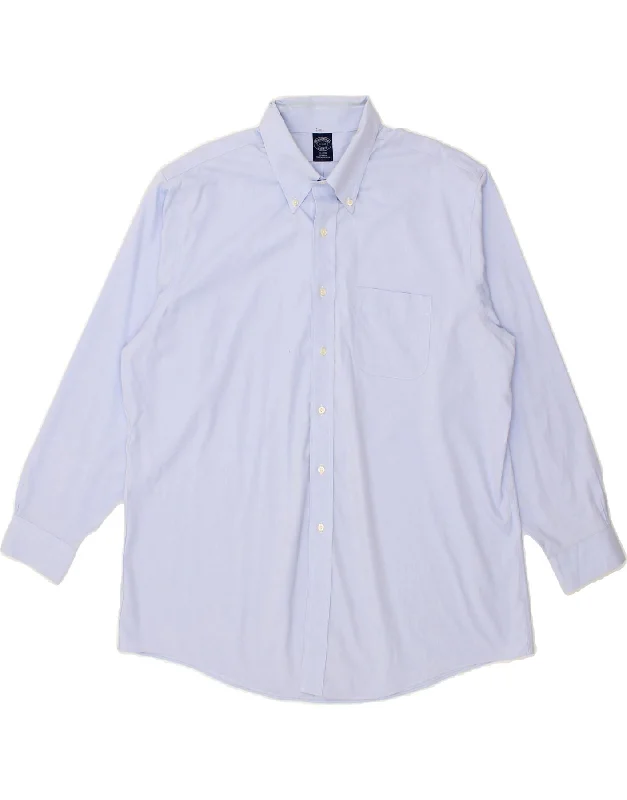 BROOKS BROTHERS Mens Shirt Size 18 2XL Blue Cotton Print Jacquard Patchwork