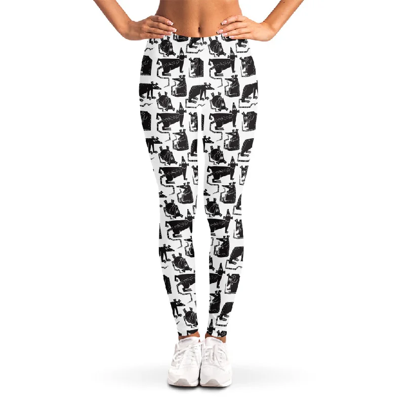 Black And White Rat Pattern Print Women's Leggings Comfortable Athletic Tights