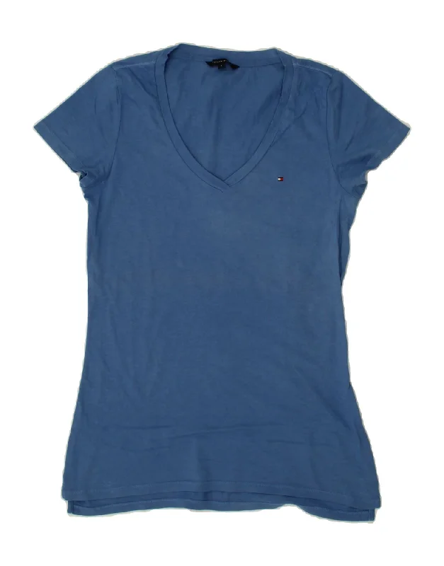 TOMMY HILFIGER Womens T-Shirt Top UK 16 Large Blue Striped Floral Plaid