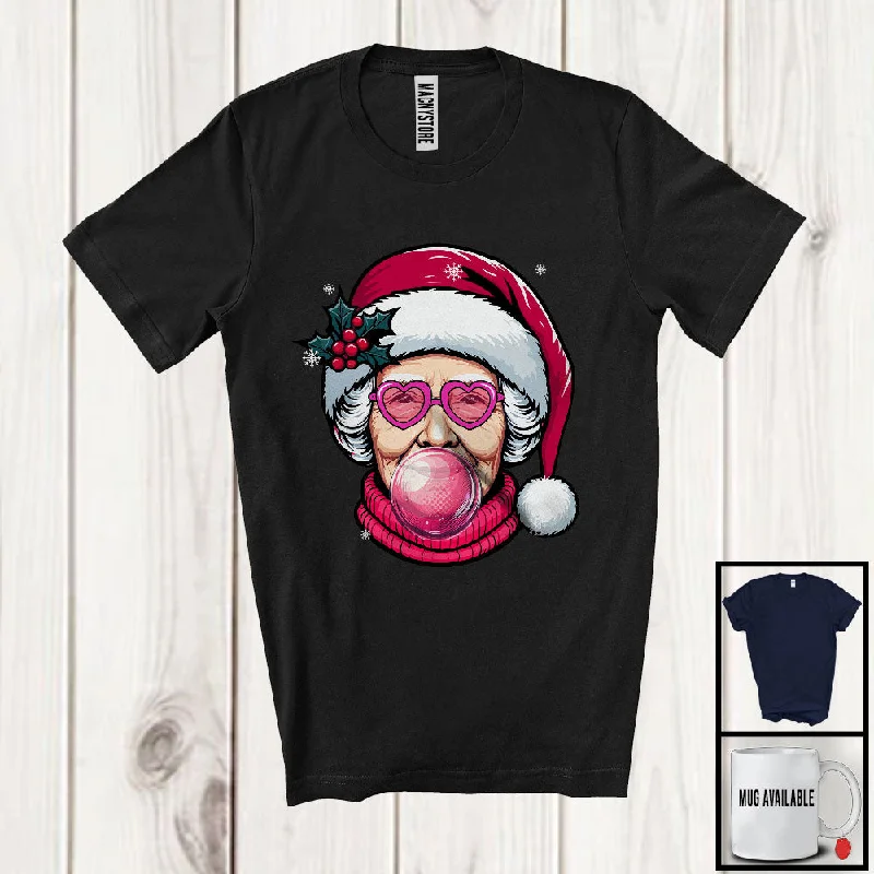 Santa Face Christmas Bubble; Humorous X-mas Santa Pink Sunglasses; Women Family Group T-Shirt Collared Crew Neck Turtle Neck