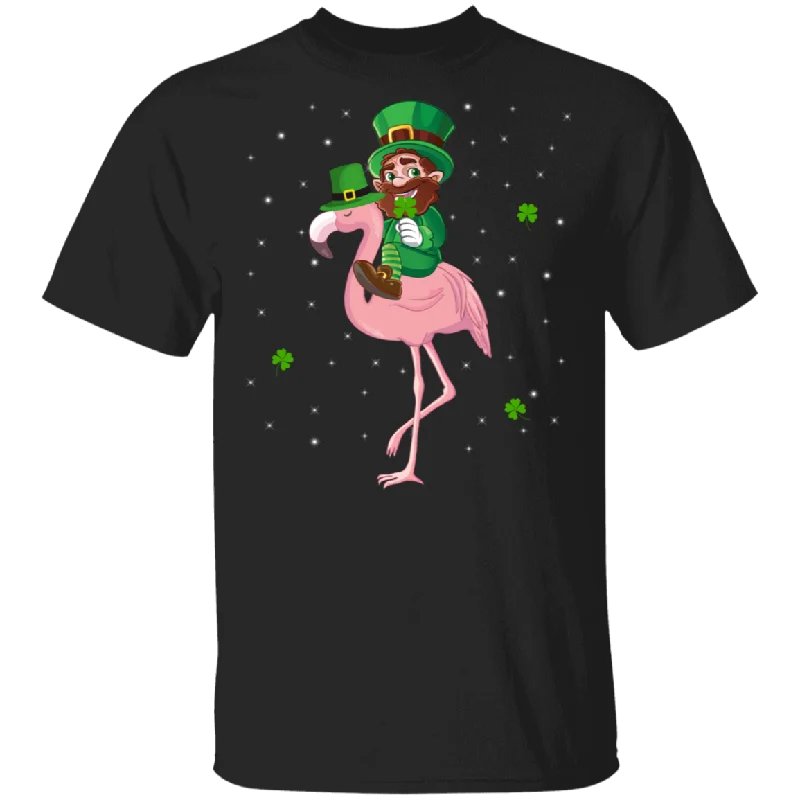 Leprechaun Riding Flamingo St Patrick's Day Shamrock Flamingo Lover St Patrick's Day Gifts T-Shirt Welt Pockets Slit Pockets