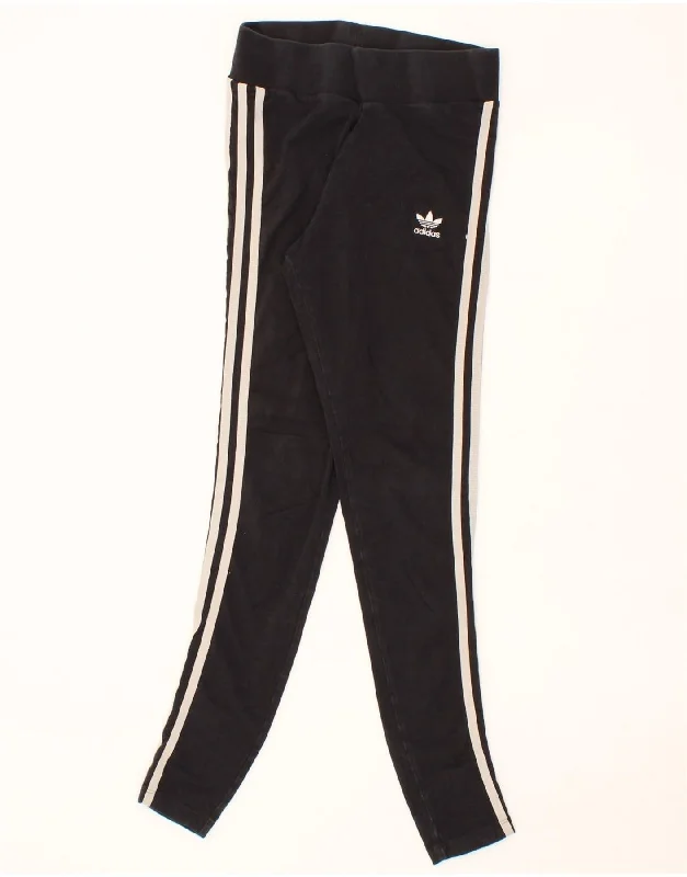 ADIDAS Womens Leggings UK 8 Small Black Cotton Comfortable Leggings with Pockets