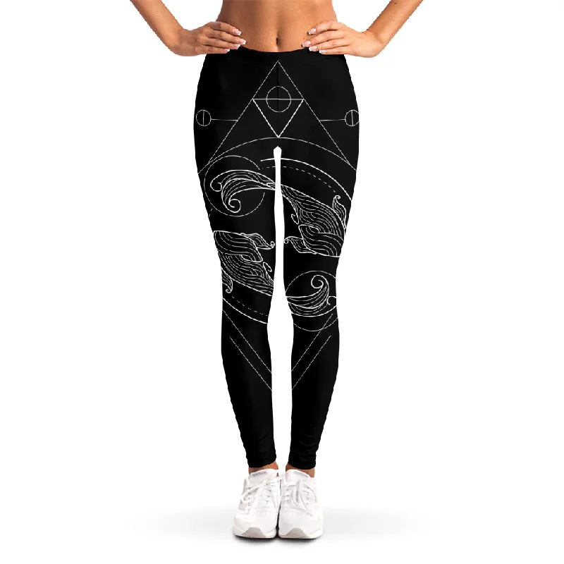 Black And White Pisces Sign Print Women's Leggings Fashionable Printed Leggings