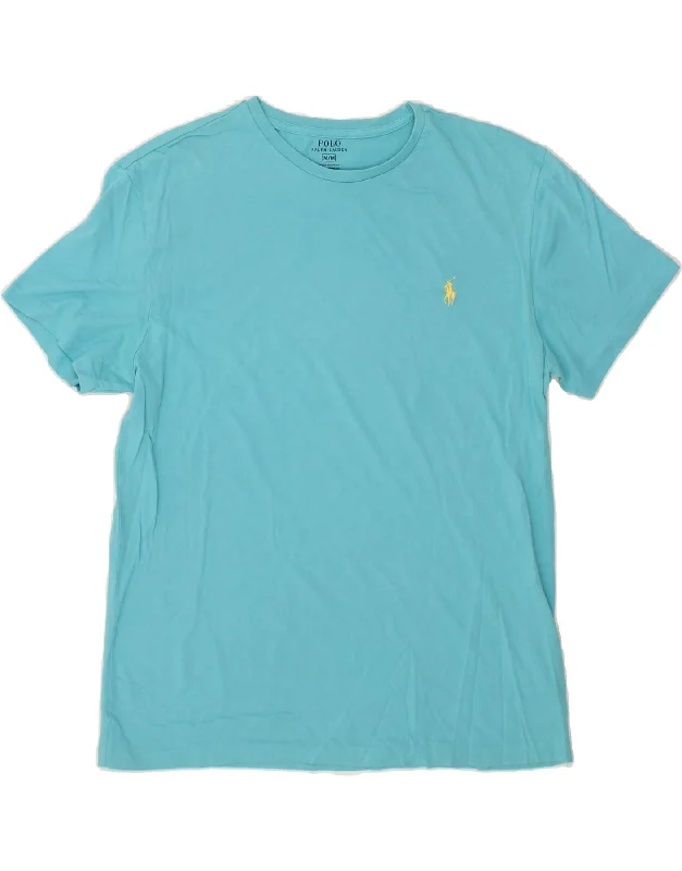 POLO RALPH LAUREN Mens T-Shirt Top Medium Blue Cotton Houndstooth Herringbone Solid