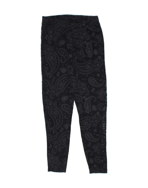 FREDDY Womens Graphic Leggings UK 6 XS Navy Blue Paisley Cotton Trendy Seamless Fit Leggings