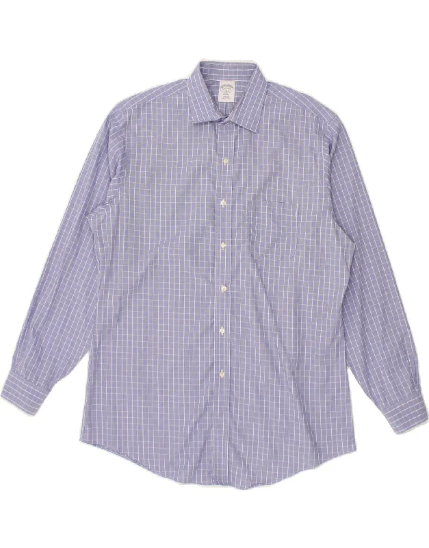 BROOKS BROTHERS Mens Regent Shirt Size 16 1/2 4/5 Large Blue Check Cotton Wool Fabric Cashmere Fabric Tweed Fabric