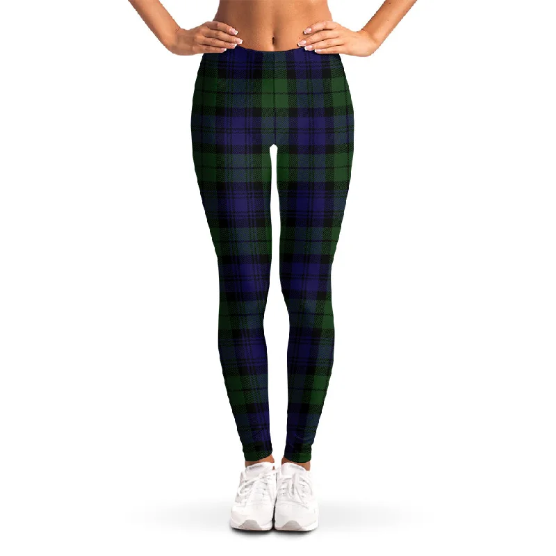 Black Watch Tartan Pattern Print Women's Leggings Trendy Flared Leggings