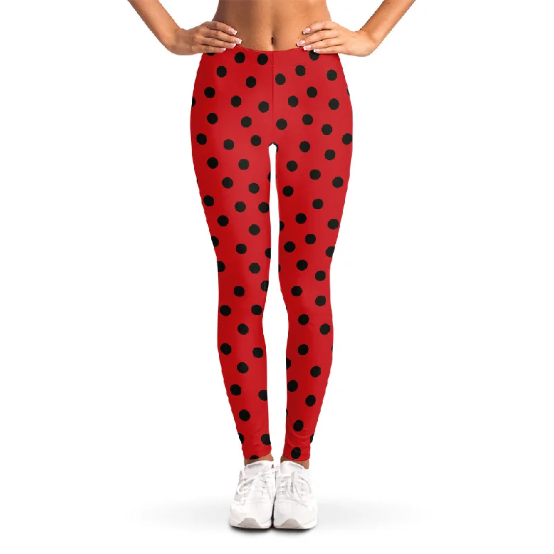 Black Spots Ladybird Pattern Print Women's Leggings Elegant Black Leggings