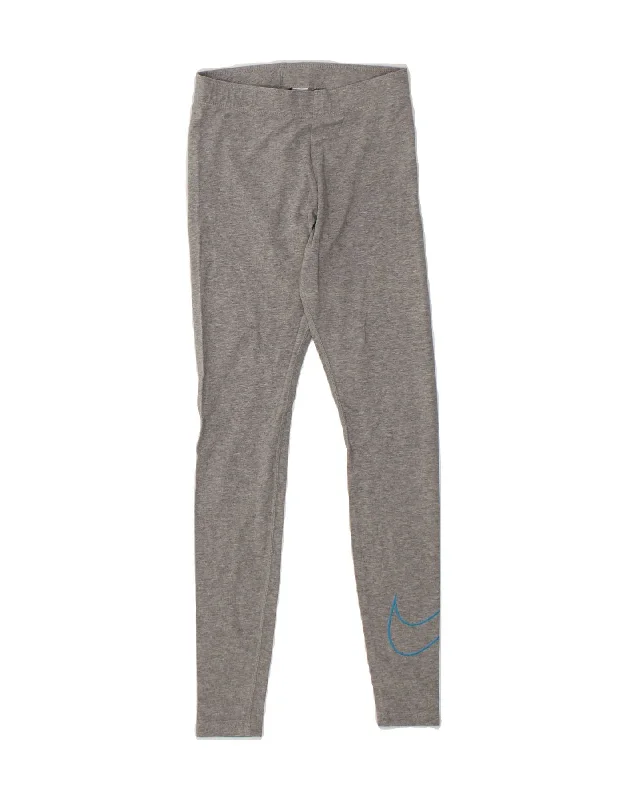 NIKE Womens Graphic Leggings UK 6 XS Grey Fashionable Full-Length Active Leggings