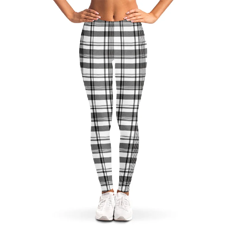 Black And White Madras Pattern Print Women's Leggings Elegant Full-Body Leggings