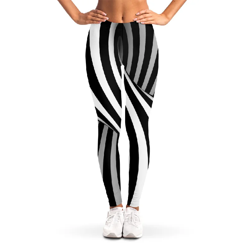 Black And White Twist Illusion Print Women's Leggings Comfortable Tummy Shaping Leggings
