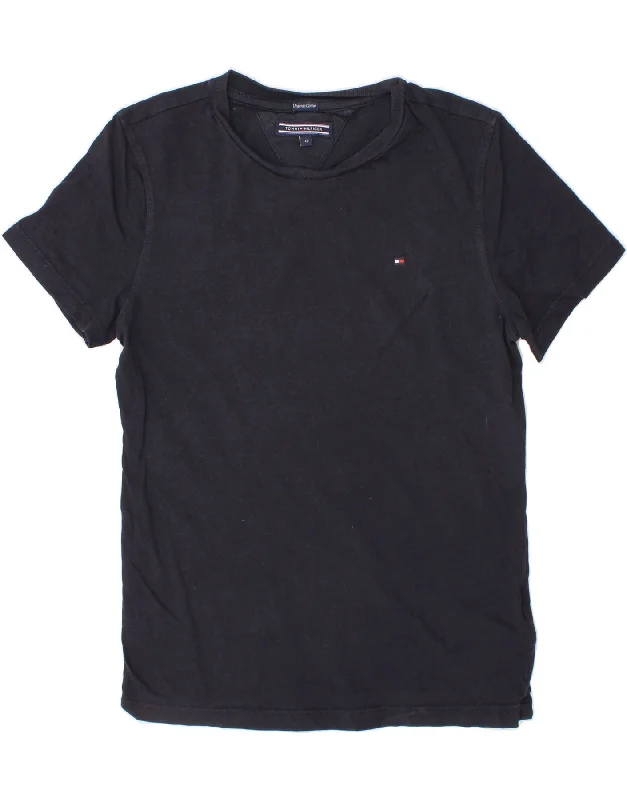 TOMMY HILFIGER Girls T-Shirt Top 9-10 Years Navy Blue Cotton Terry Blend Velvet Blend Canvas Blend