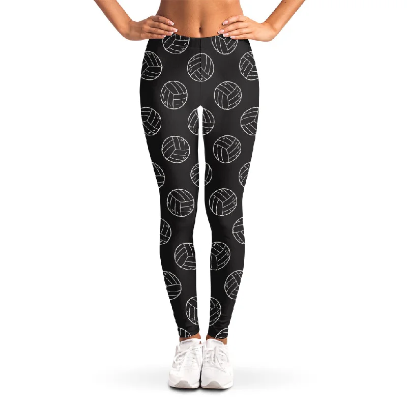 Black And White Volleyball Pattern Print Women's Leggings Stylish Stretch-Waist Leggings