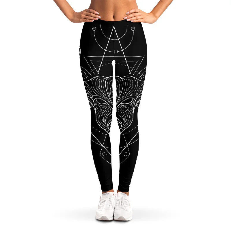 Black And White Taurus Sign Print Women's Leggings Comfortable Ribbed Waistband Leggings