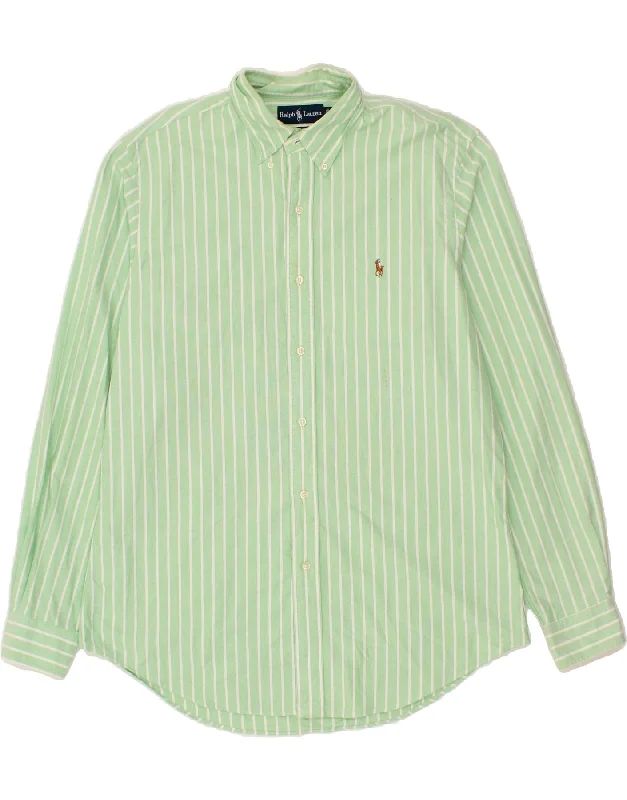 RALPH LAUREN Mens Custom Fit Shirt Large Green Striped Fashionable Trendy Casual