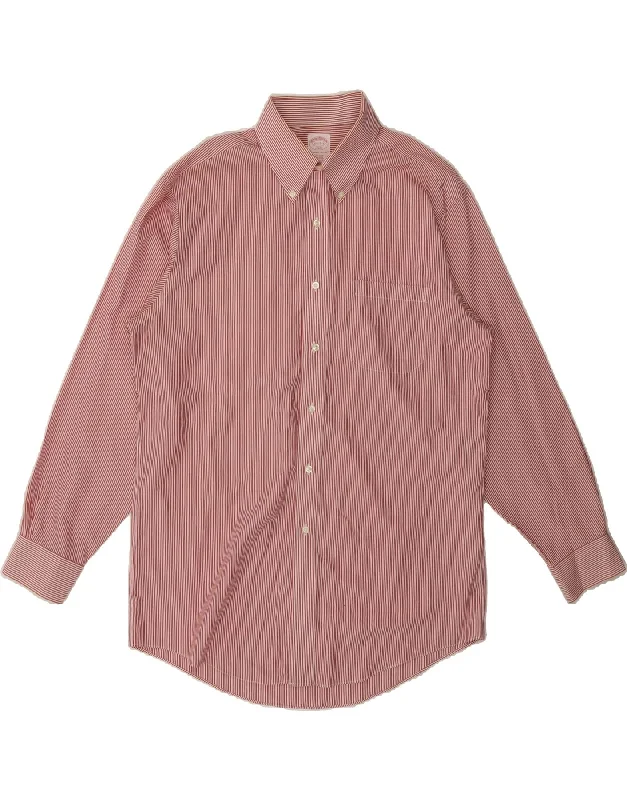BROOKS BROTHERS Mens NON - IRON Shirt Size 15 1/2 Medium Red Pinstripe Modern Contemporary Chic