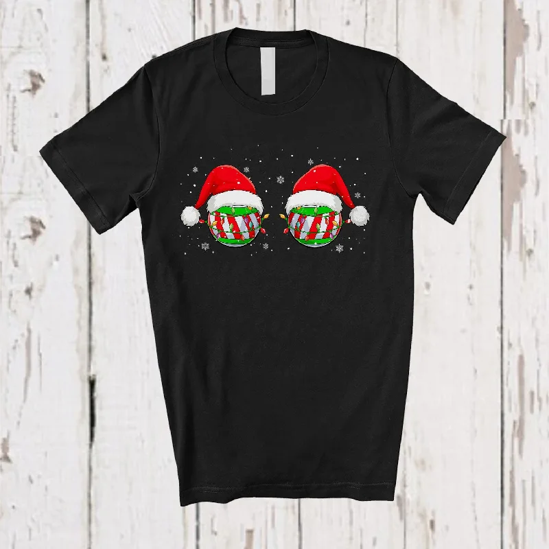 Santa Baubles Boobs; Wonderful Christmas Lights Baubles; Matching Women Family Group T-Shirt Nylon Fabric Polyester Fabric Spandex Fabric