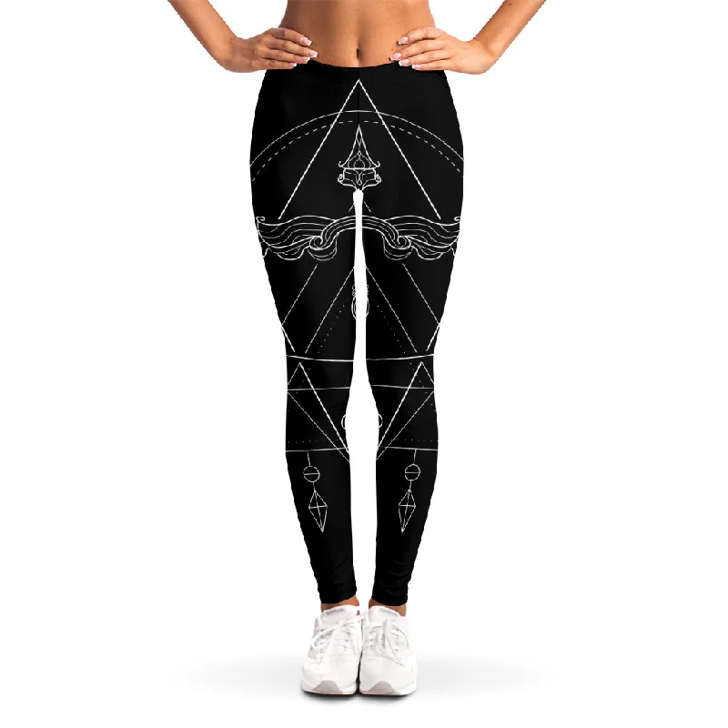 Black And White Sagittarius Sign Print Women's Leggings Fashionable Minimal Active Leggings