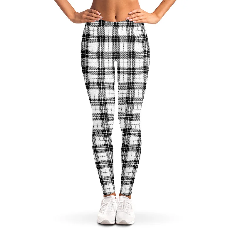 Black And White Tartan Pattern Print Women's Leggings Comfortable Cold Weather Leggings