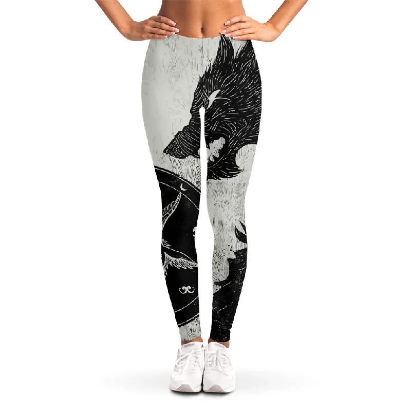 Black Demon Wolf Print Women's Leggings Comfortable Classic Yoga Leggings